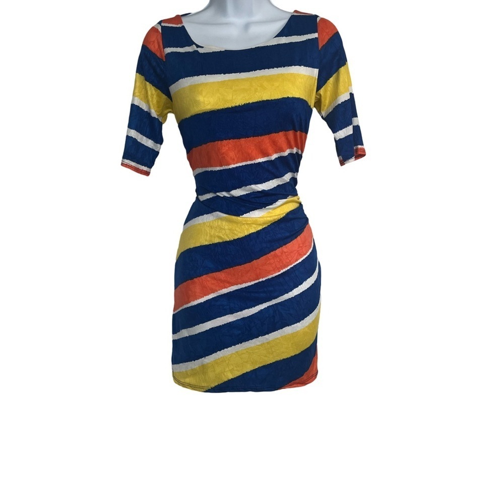 Codigo Striped Multicolor Yellow/Blue/Orange and White Dress. Size:L.